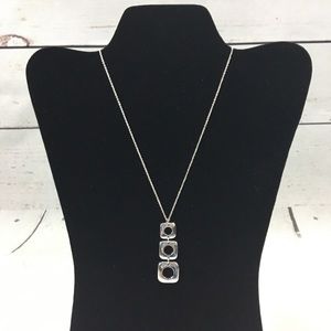 Liz Claiborne Cushion Square Triple Drop Pendant Necklace Silver Tone